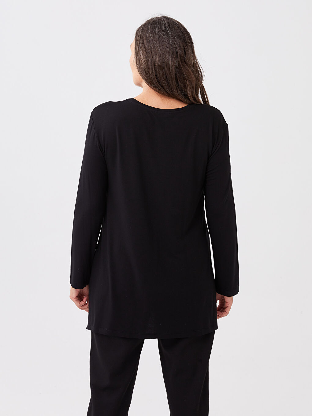 Crew Neck Plain Long Sleeve Women's Tunic-4