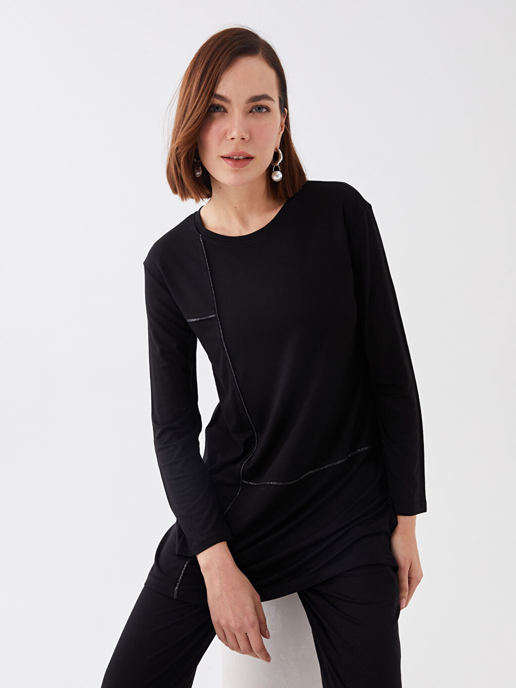 Crew Neck Plain Long Sleeve Women's Tunic
