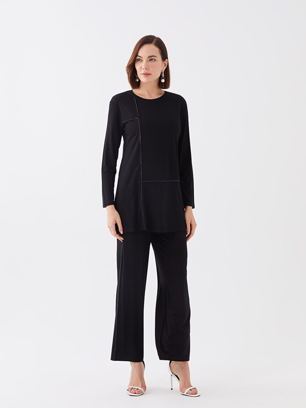 Crew Neck Plain Long Sleeve Women's Tunic-2