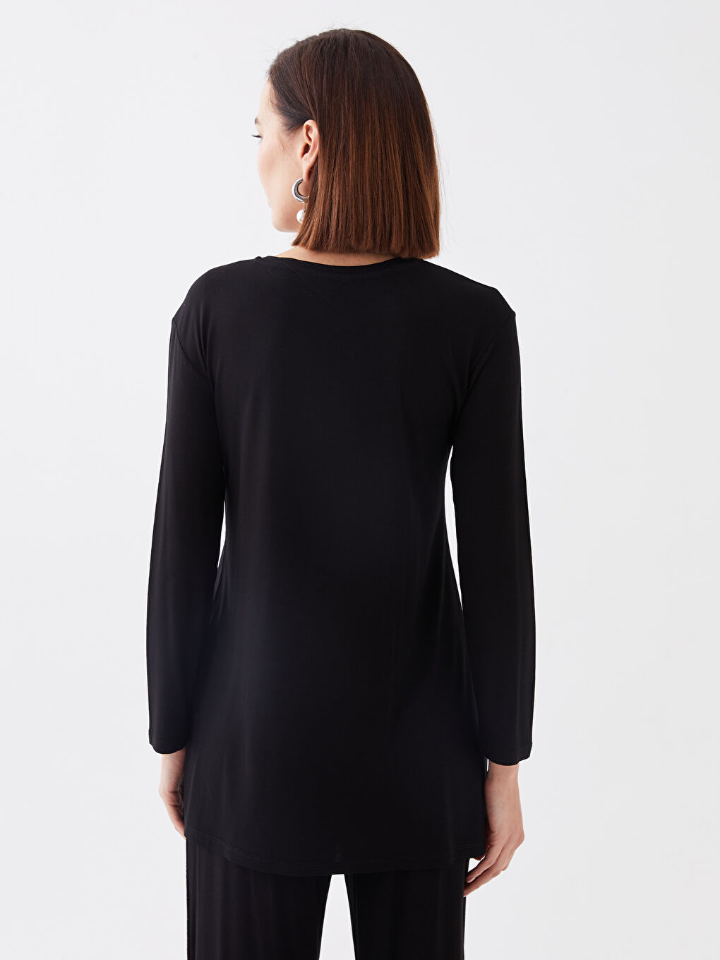 Crew Neck Plain Long Sleeve Women's Tunic-4