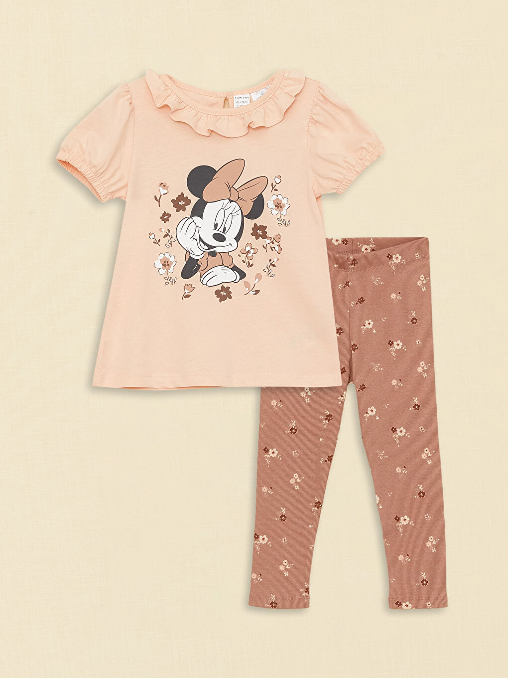 Crew Neck Short Sleeve Minnie Mouse Printed Baby Girls' T-Shirt and Tights 2 Pack Set