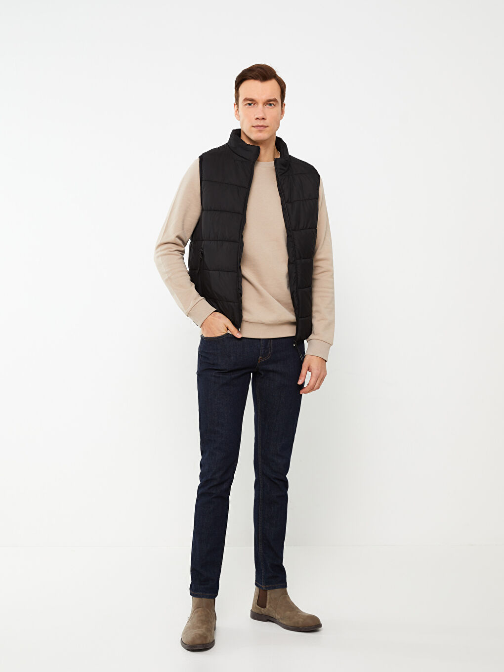 Siyah Standart Kalıp Dik Yaka Erkek Şişme Yelek-2