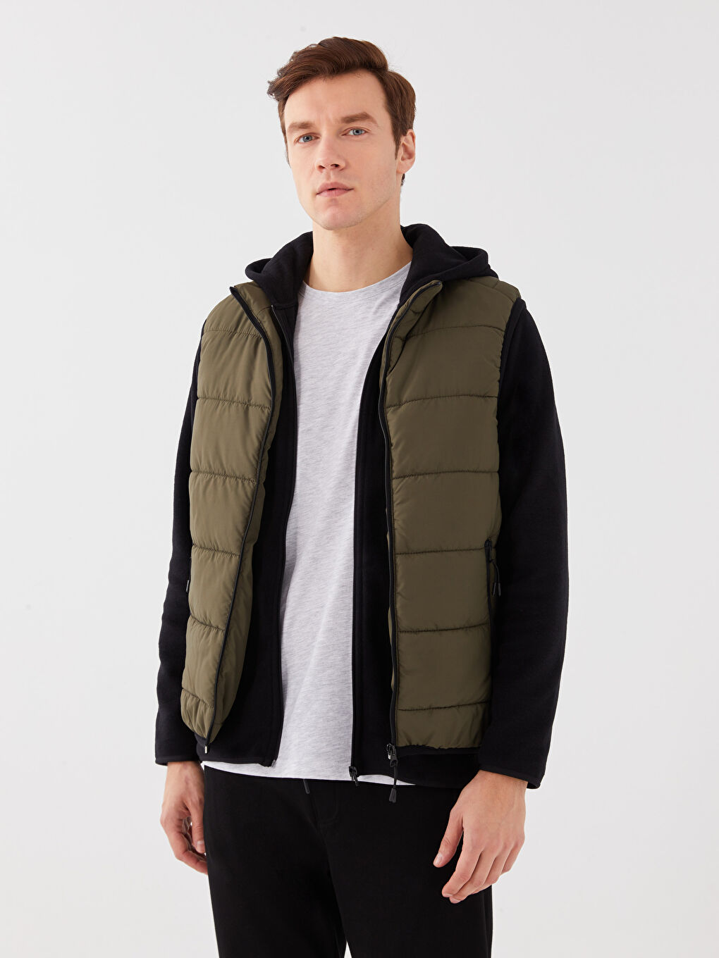 Haki Standart Kalıp Dik Yaka Erkek Şişme Yelek