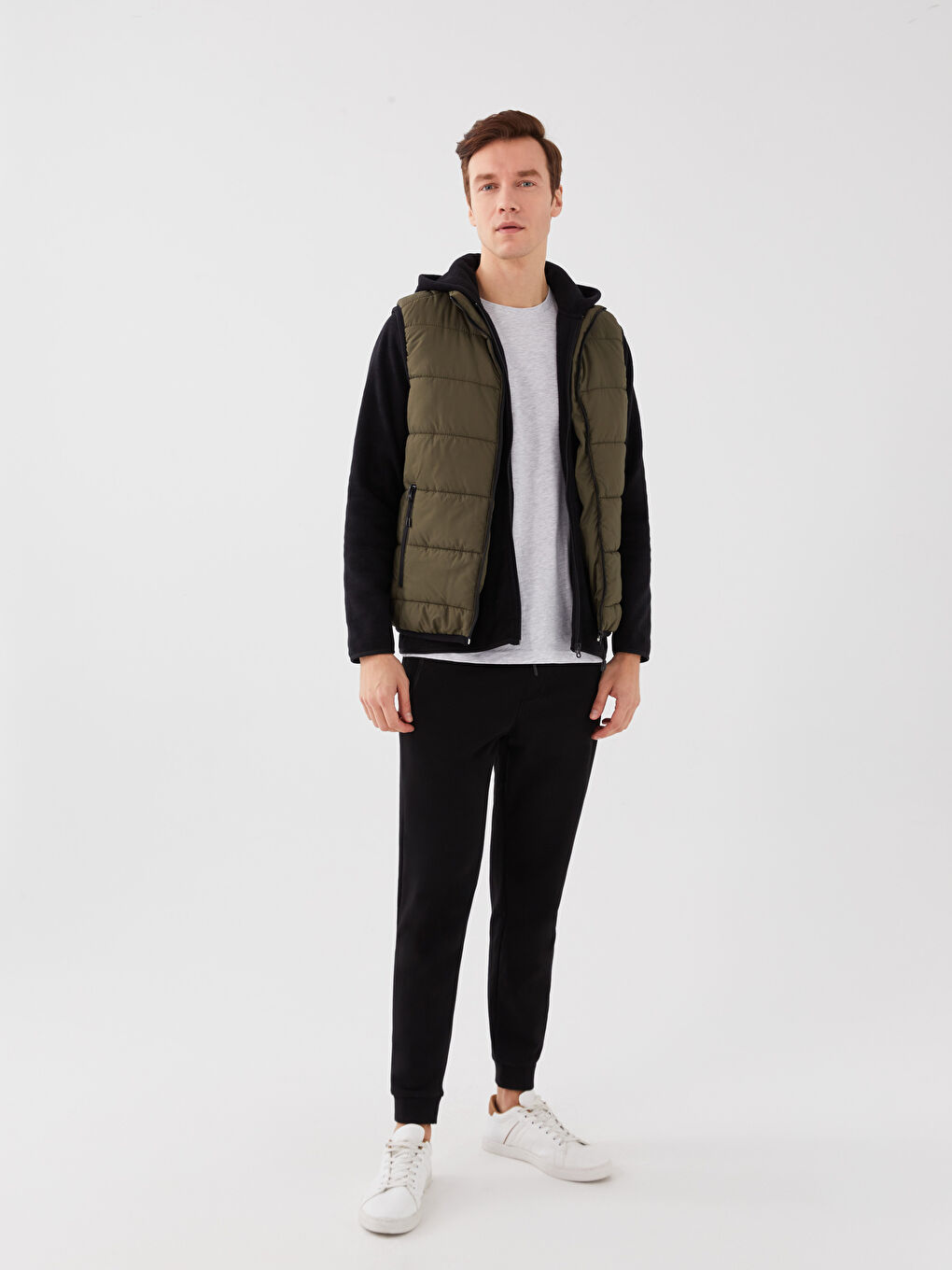 Haki Standart Kalıp Dik Yaka Erkek Şişme Yelek-1