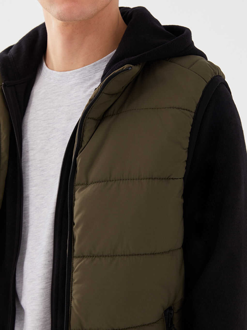 Haki Standart Kalıp Dik Yaka Erkek Şişme Yelek-2