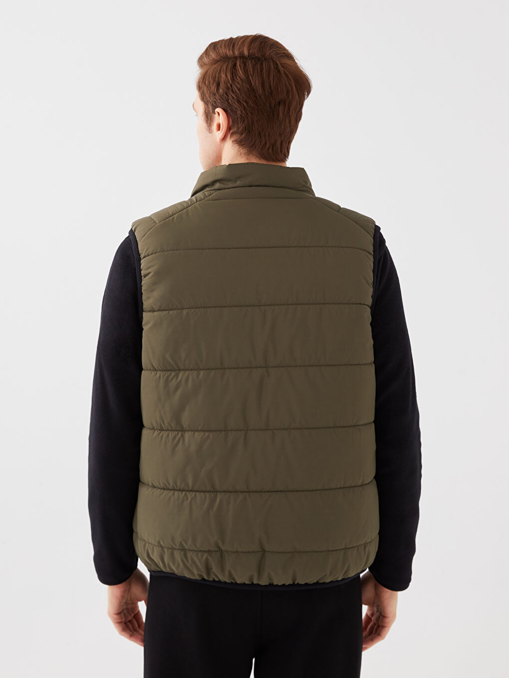 Haki Standart Kalıp Dik Yaka Erkek Şişme Yelek-4