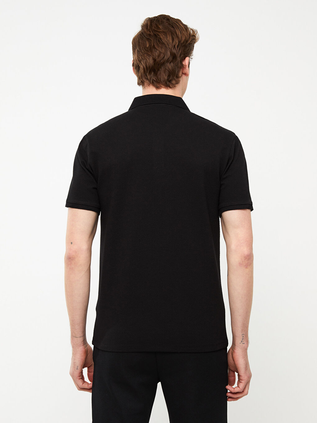 Siyah Polo Yaka Kısa Kollu Erkek Tişört-4