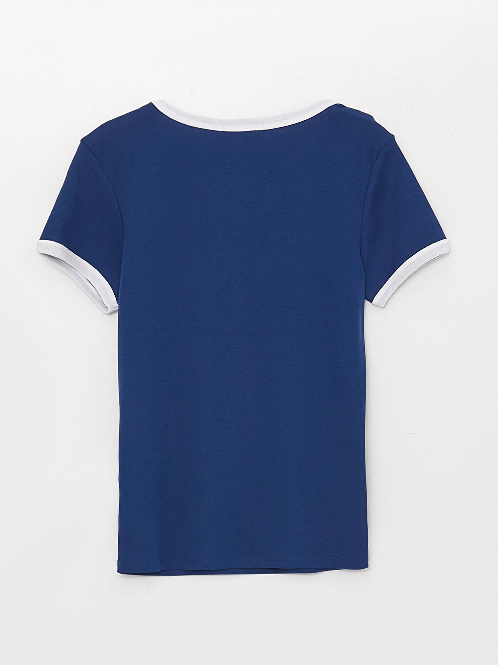 Lacivert Bisiklet Yaka Nakışlı Kısa Kollu Kadın Tişört-6