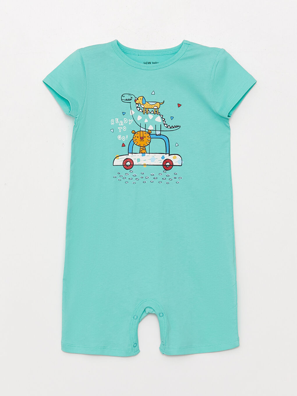 Turkuaz Bisiklet Yaka Kısa Kollu Baskılı Erkek Bebek Tulum 2'li-1