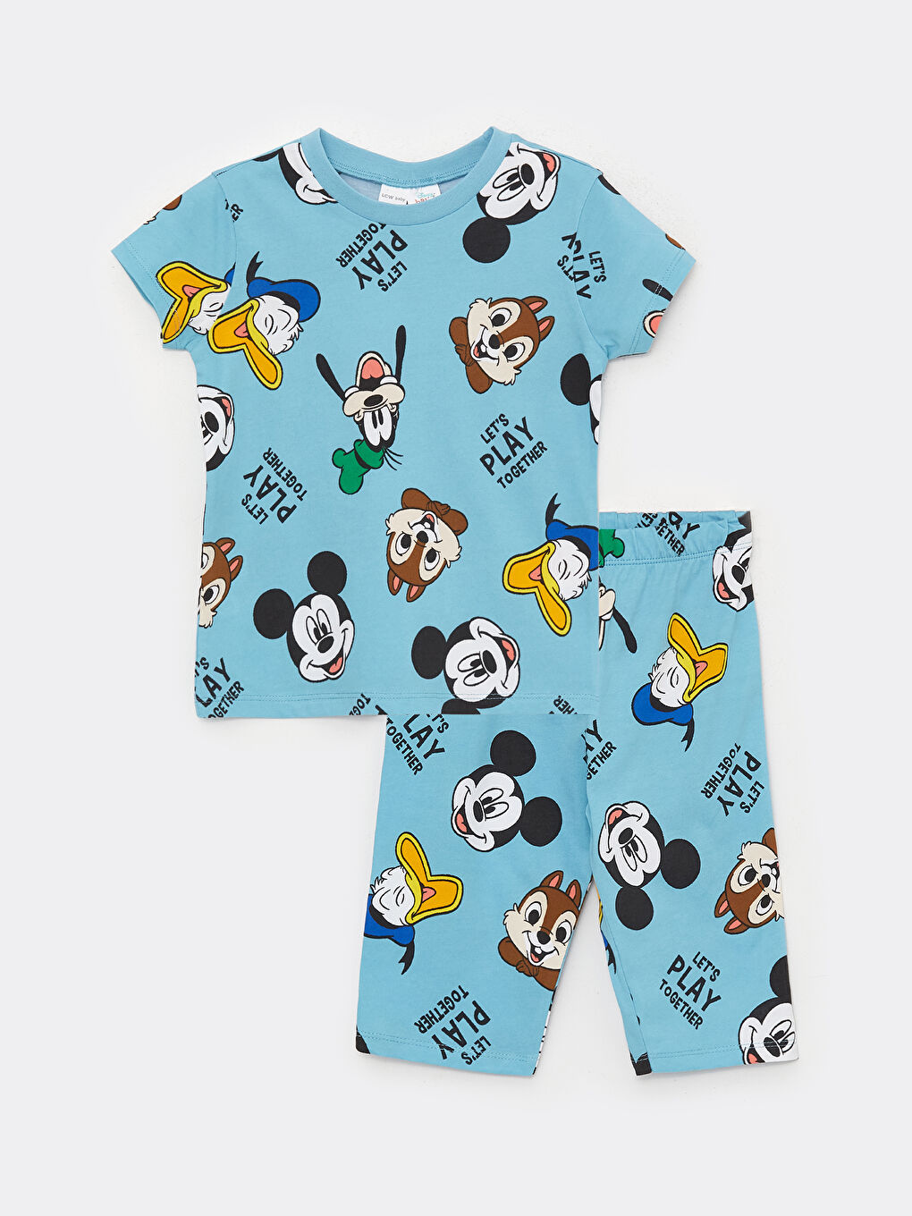 მრგვალი საყელო გრძელმკლავიანი მიკი მაუსის ნაბეჭდი ბიჭის პიჟამის ნაკრები