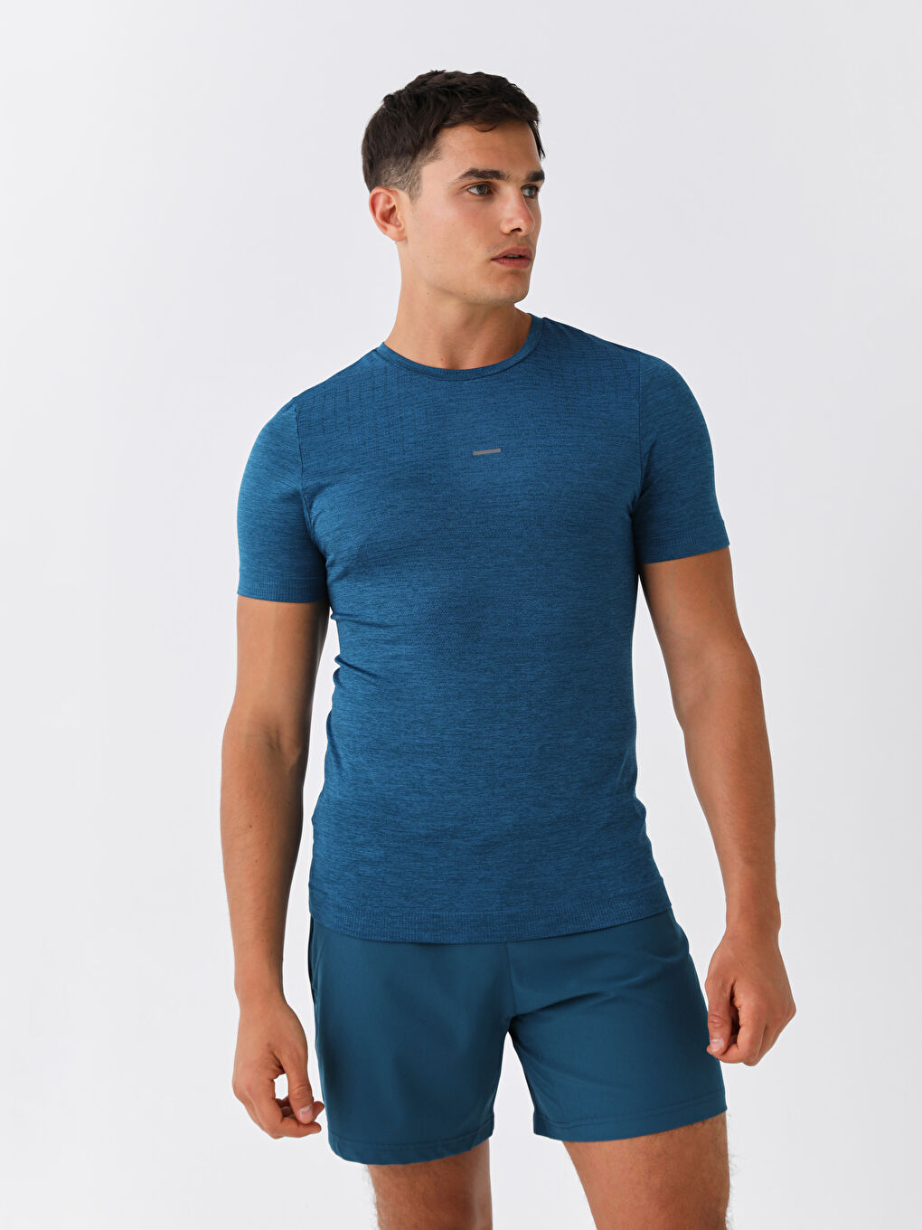 Petrol Bisiklet Yaka Kısa Kollu Erkek Spor Tişört-1