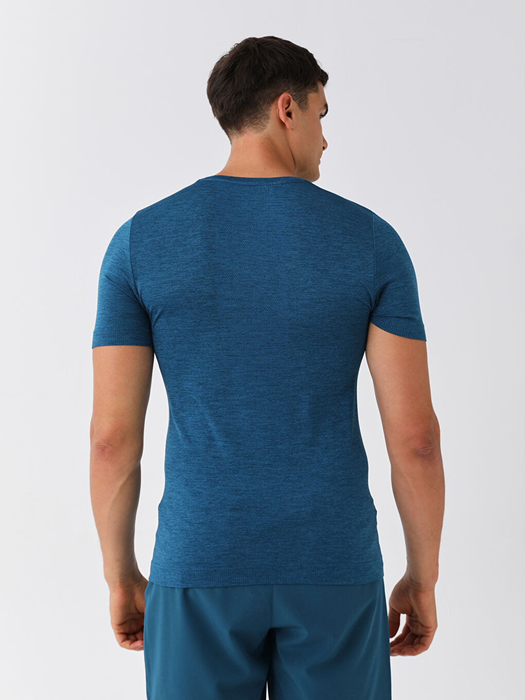 Petrol Bisiklet Yaka Kısa Kollu Erkek Spor Tişört-4