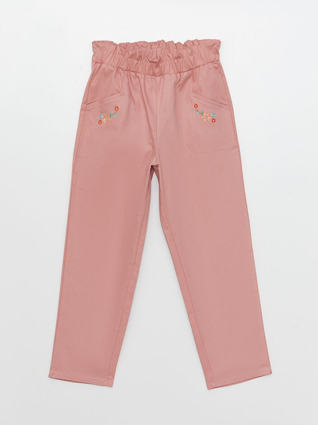 Ekru Bisiklet Yaka Desenli Kısa Kollu Kız Çocuk Bluz ve Pantolon-2