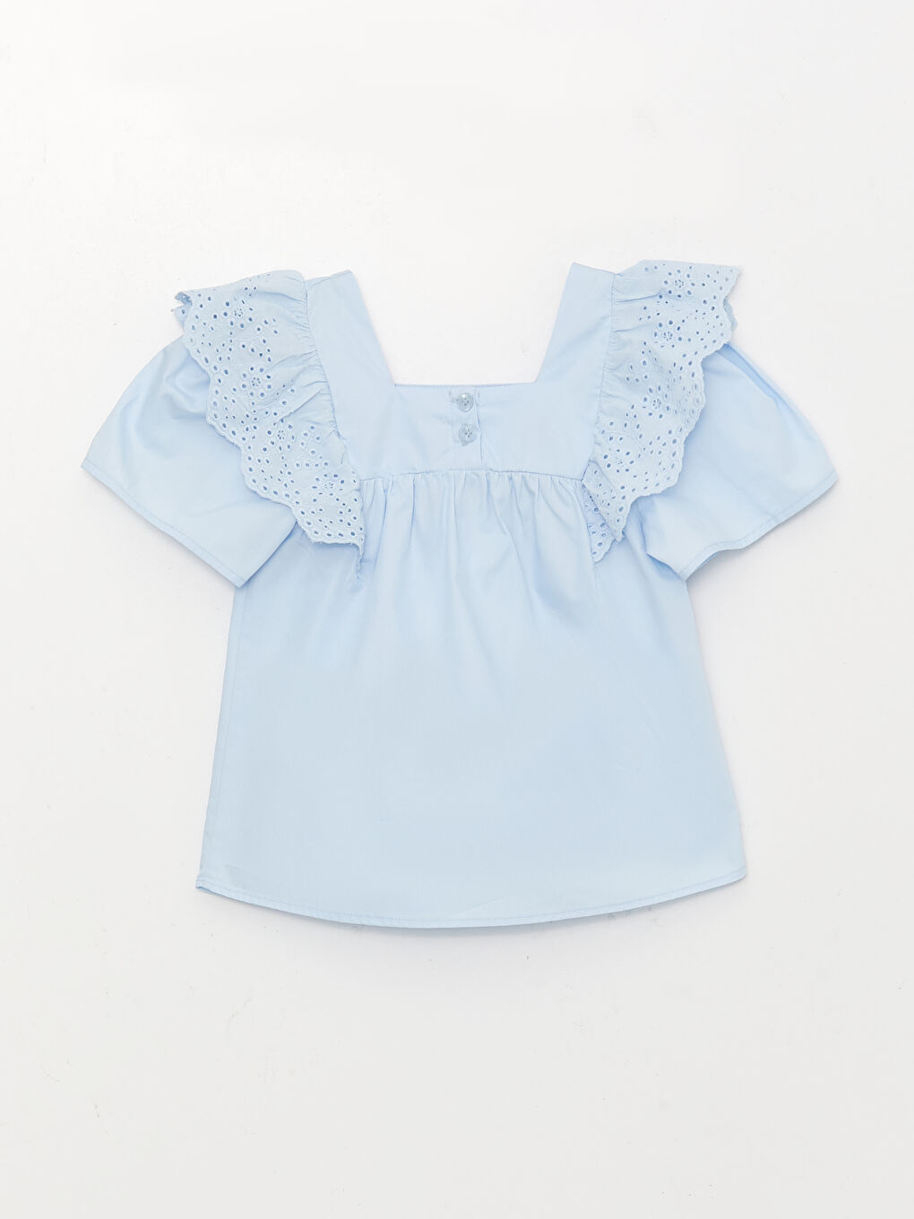 Square Collar Short Sleeve Girls' Blouse and Trousers-1
