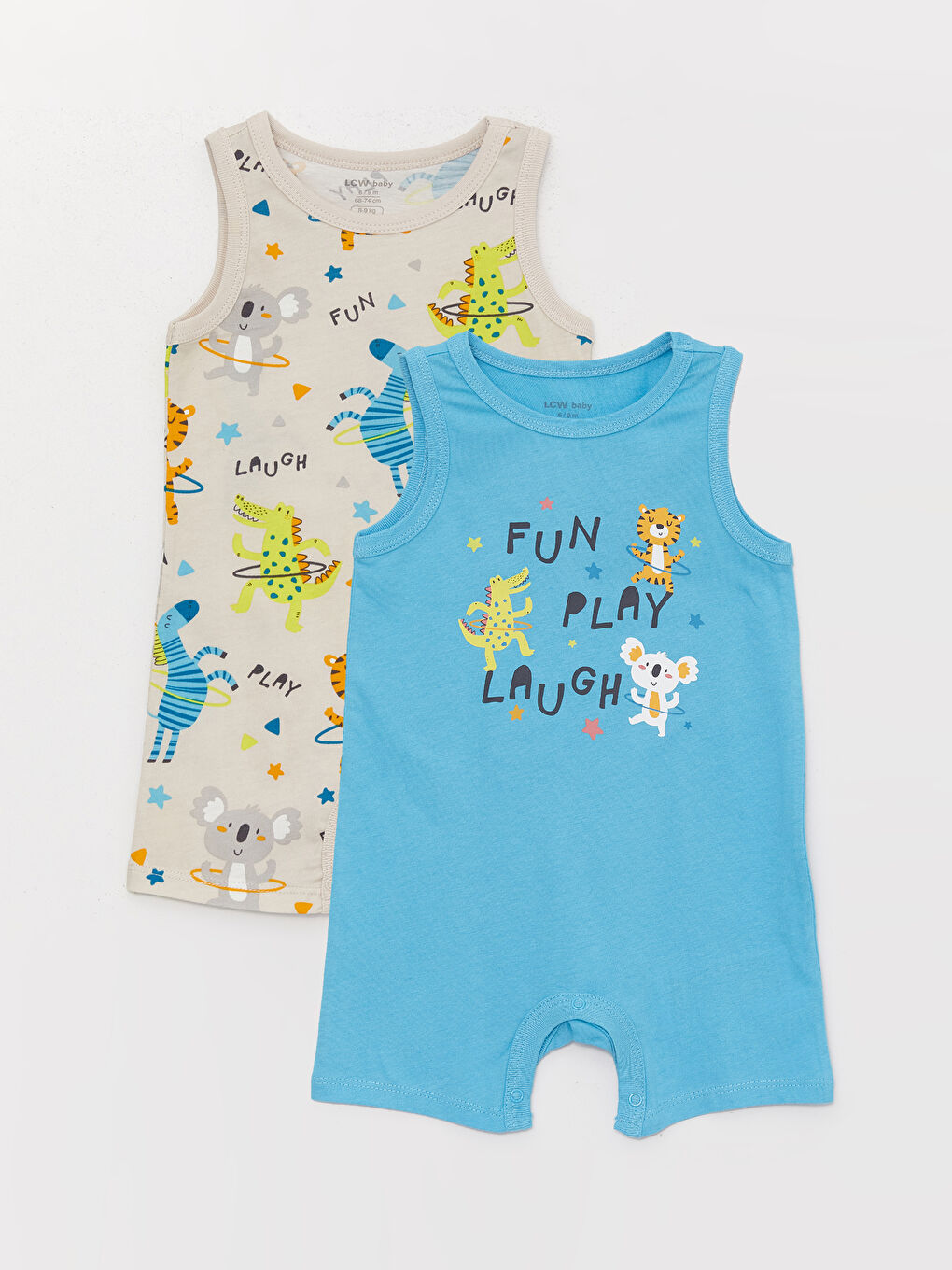 Crew Neck Printed Baby Boys' Jumpsuit 2 Pack