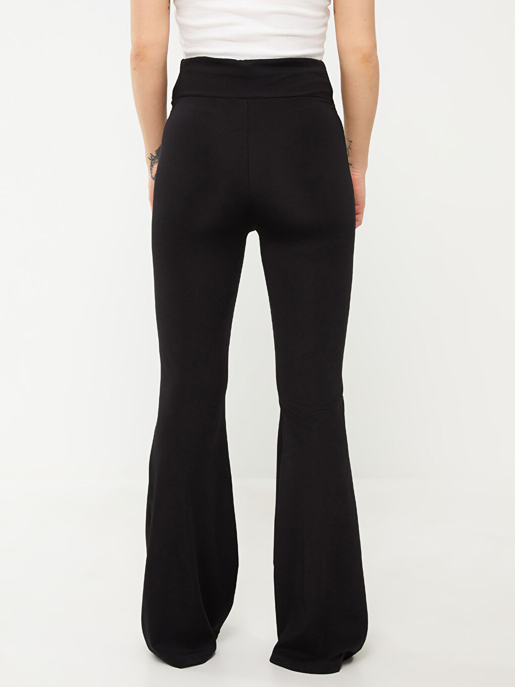 Siyah Beli Lastikli İspanyol Paça Kadın Tayt Pantolon-4