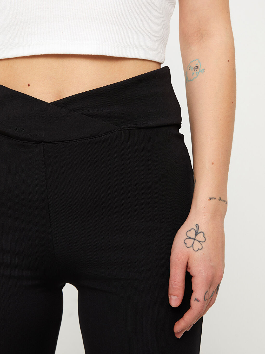 Siyah Beli Lastikli İspanyol Paça Kadın Tayt Pantolon-2