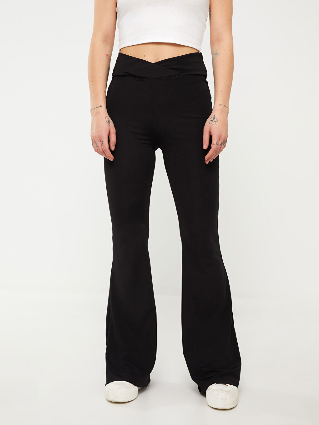 Siyah Beli Lastikli İspanyol Paça Kadın Tayt Pantolon-3