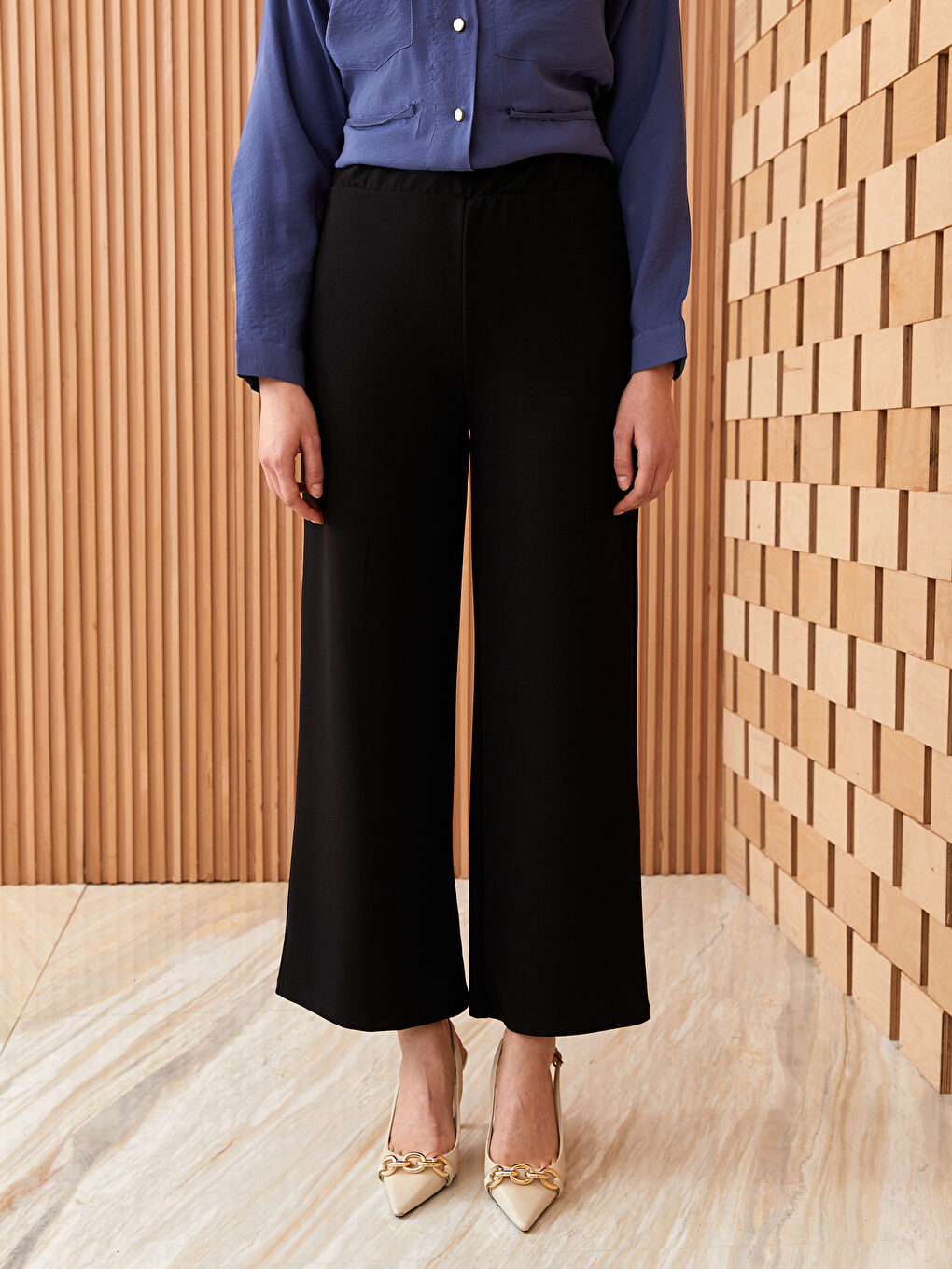 Elasticated Waist Loose Fit Women's Palazzo Trousers-3