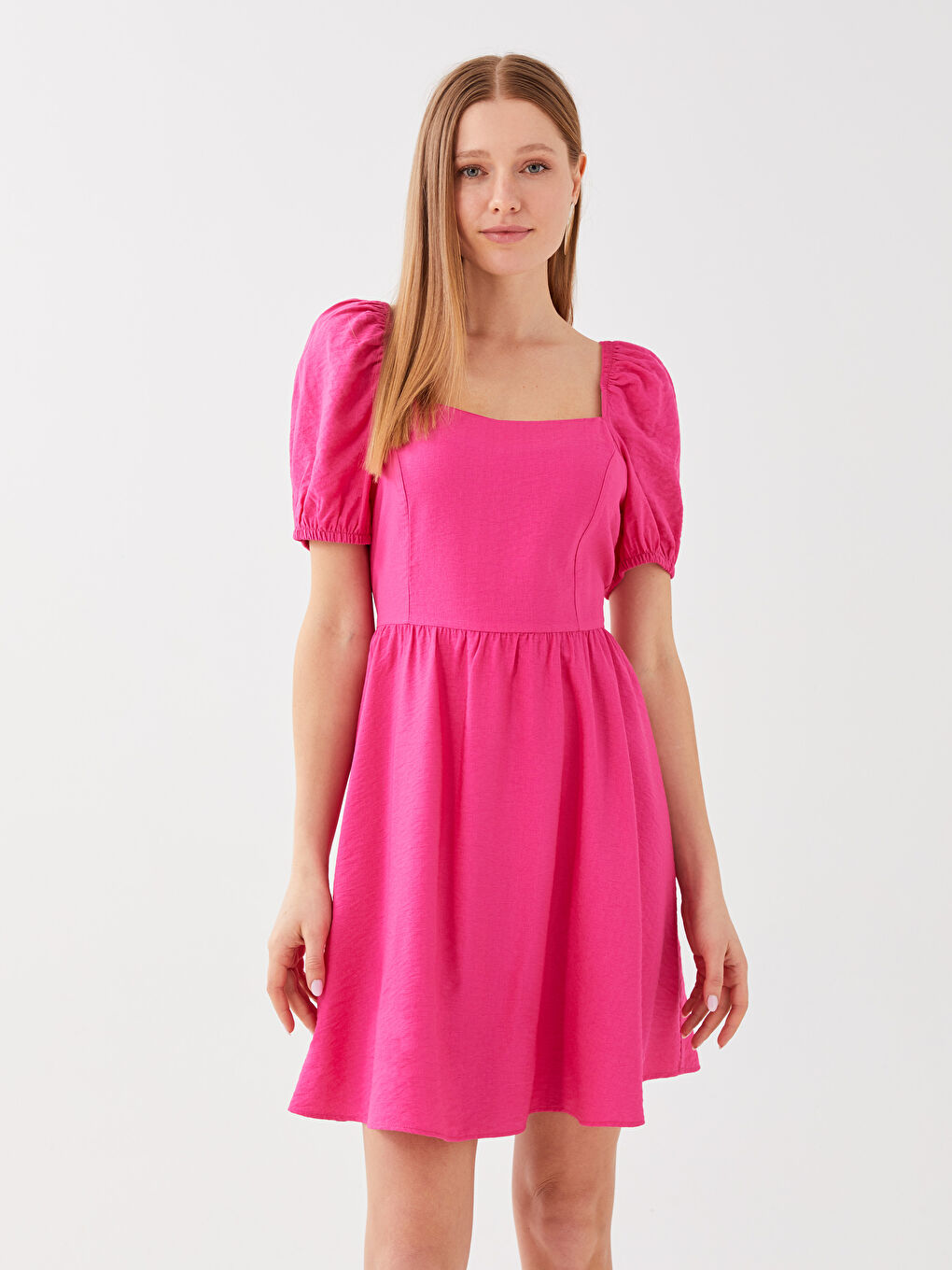 Платье с квадратным воротником, однотонное, с коротким рукавом для женщин-2