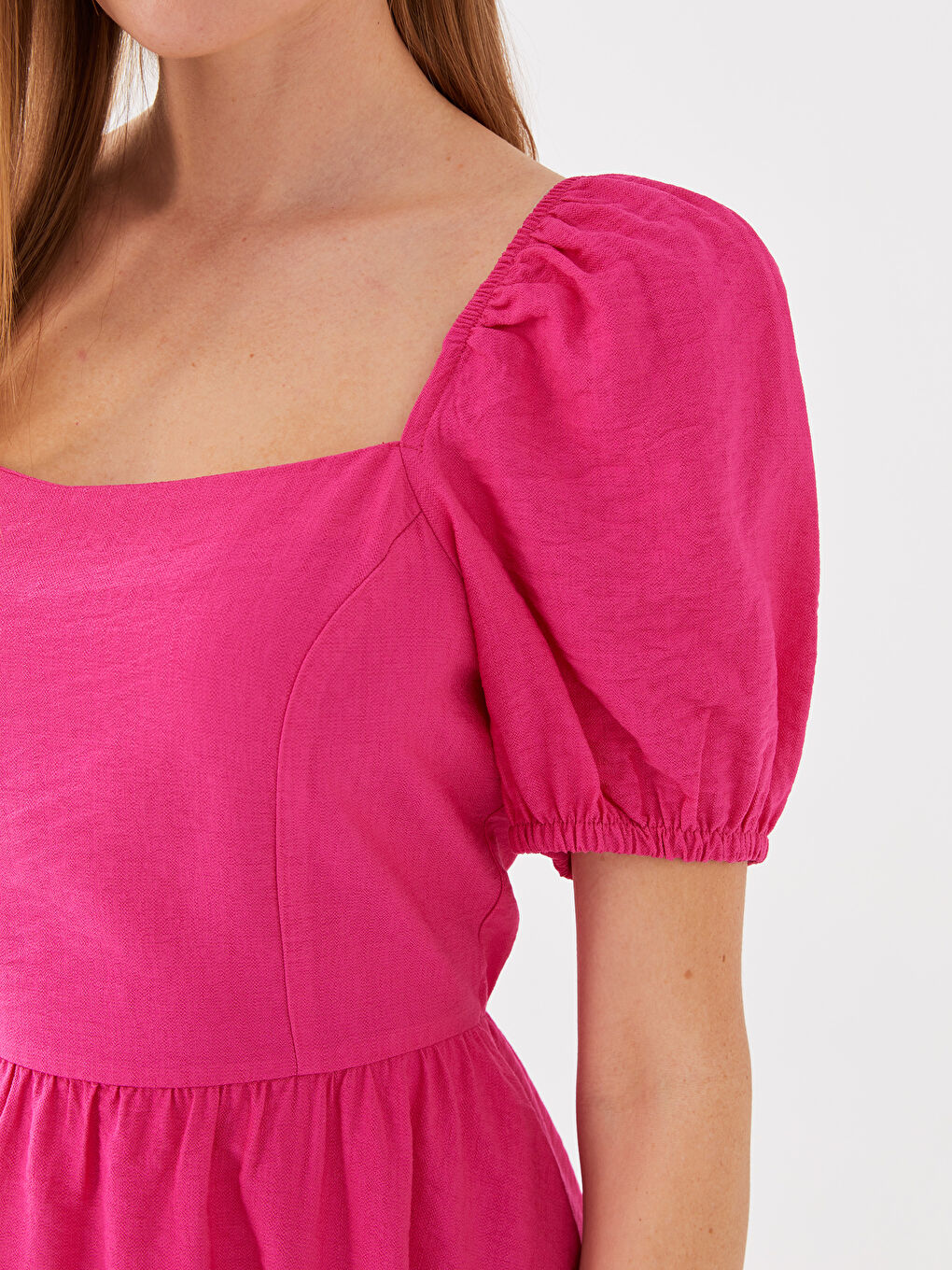 Платье с квадратным воротником, однотонное, с коротким рукавом для женщин-3