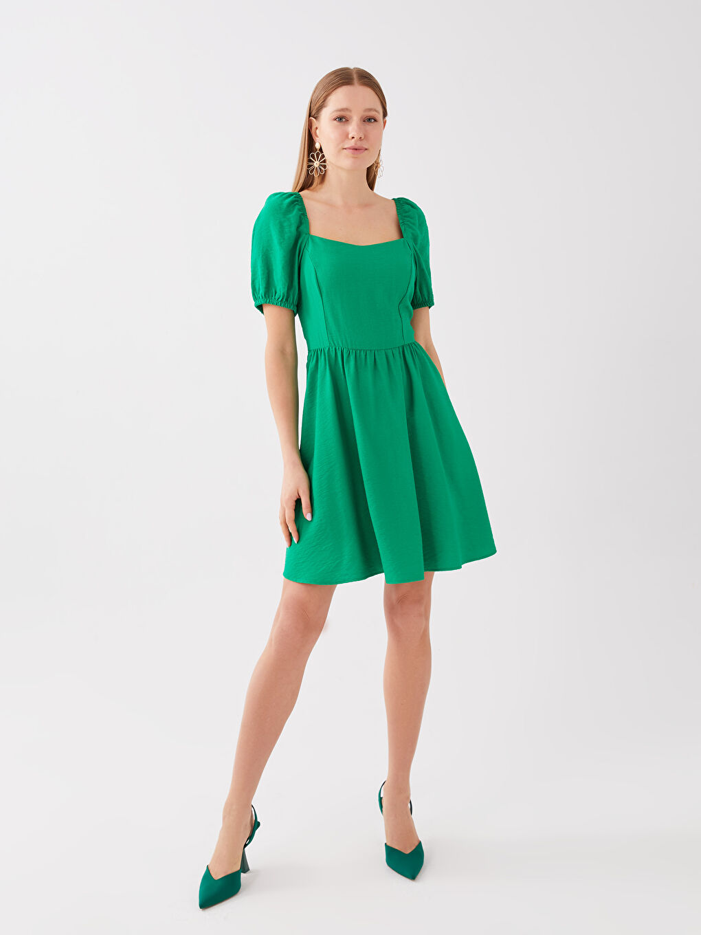 LC Waikiki Square Collar Plain Short Sleeve Women's Dress -S3CO75Z8-R32
