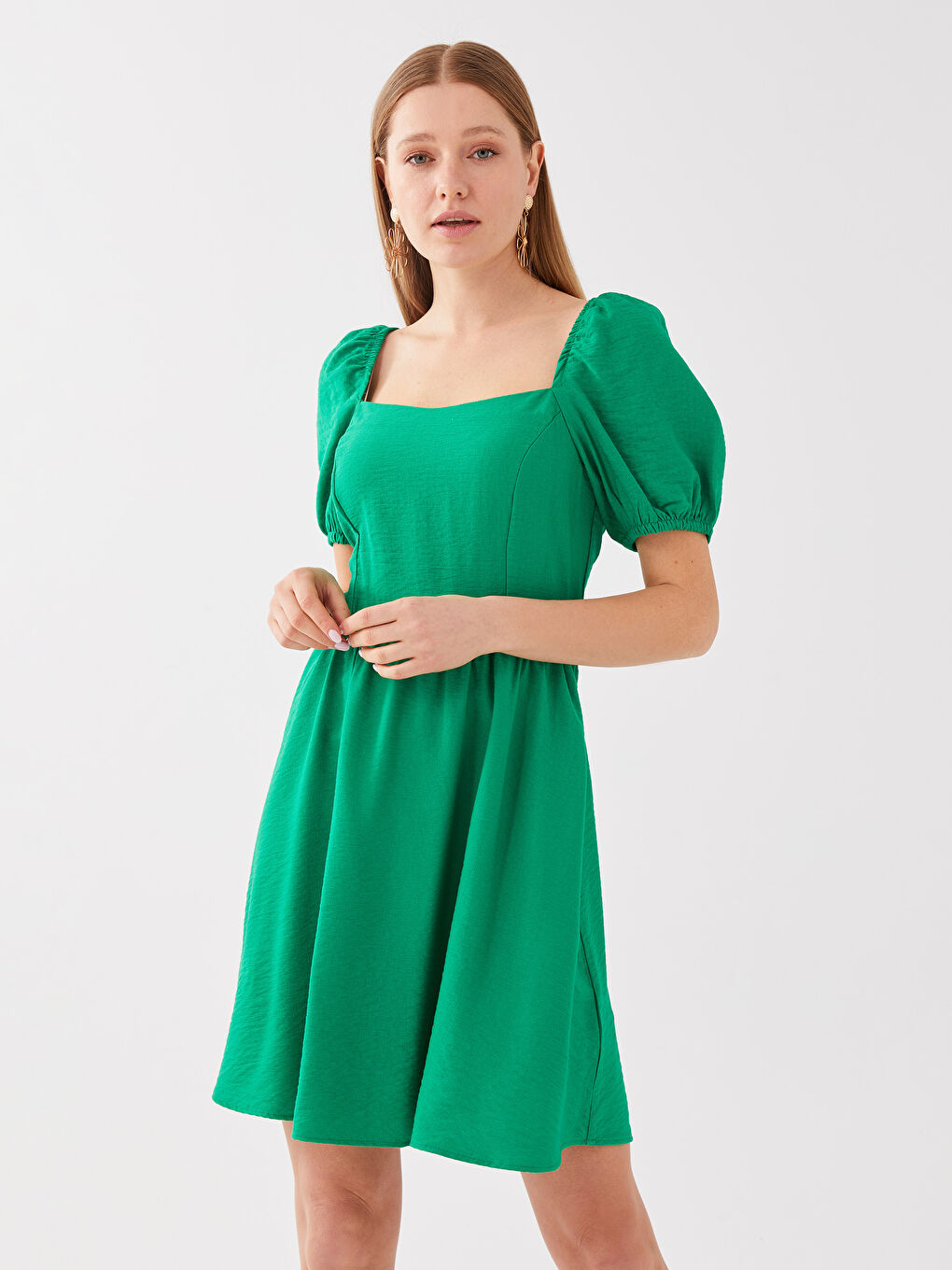 LC Waikiki Square Collar Plain Short Sleeve Women's Dress -S3CO75Z8-R32