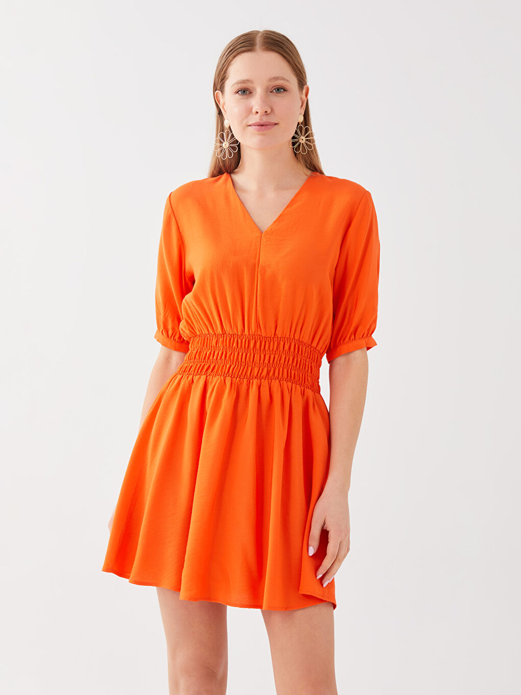 LC Waikiki V Neck Plain Short Sleeve Women's Dress -S3CO76Z8-GSA