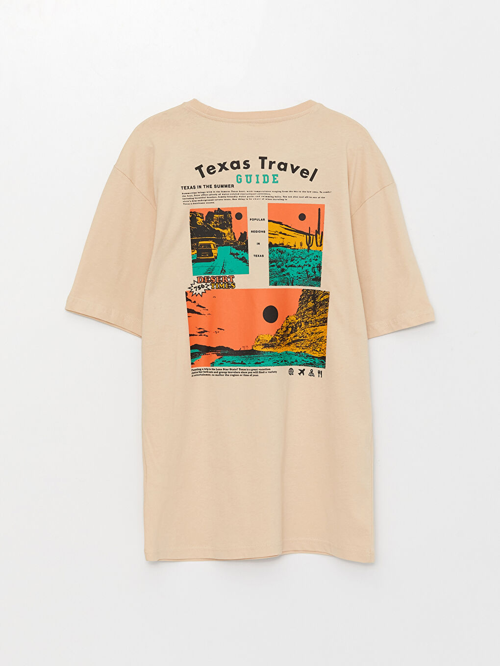 Bej Bisiklet Yaka Kısa Kollu Baskılı Penye Erkek Tişört-6