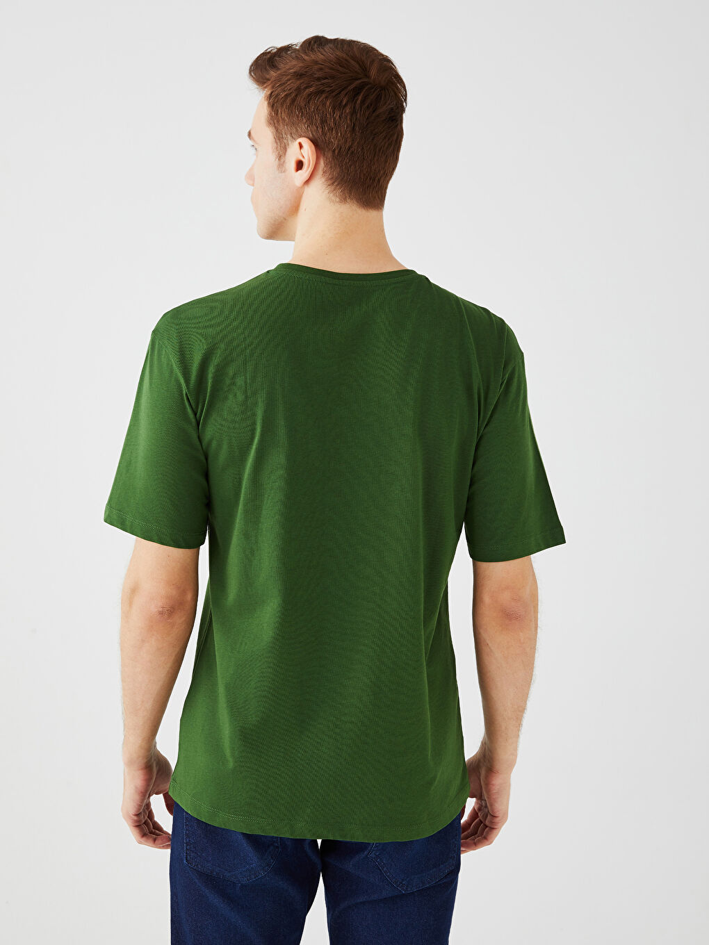 Yeşil Bisiklet Yaka Kısa Kollu Baskılı Penye Erkek Tişört-4