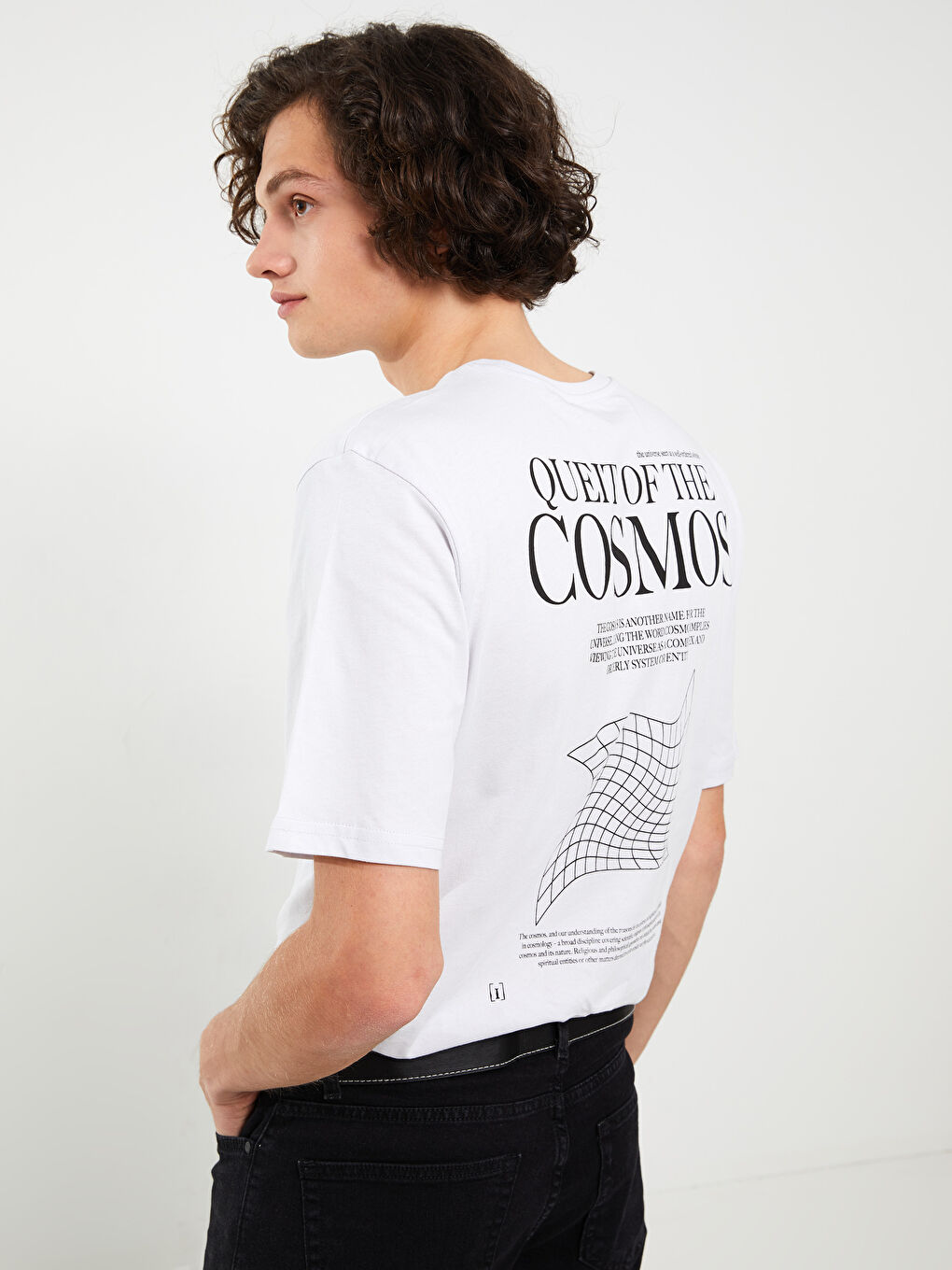 Lila Bisiklet Yaka Kısa Kollu Baskılı Penye Erkek Tişört