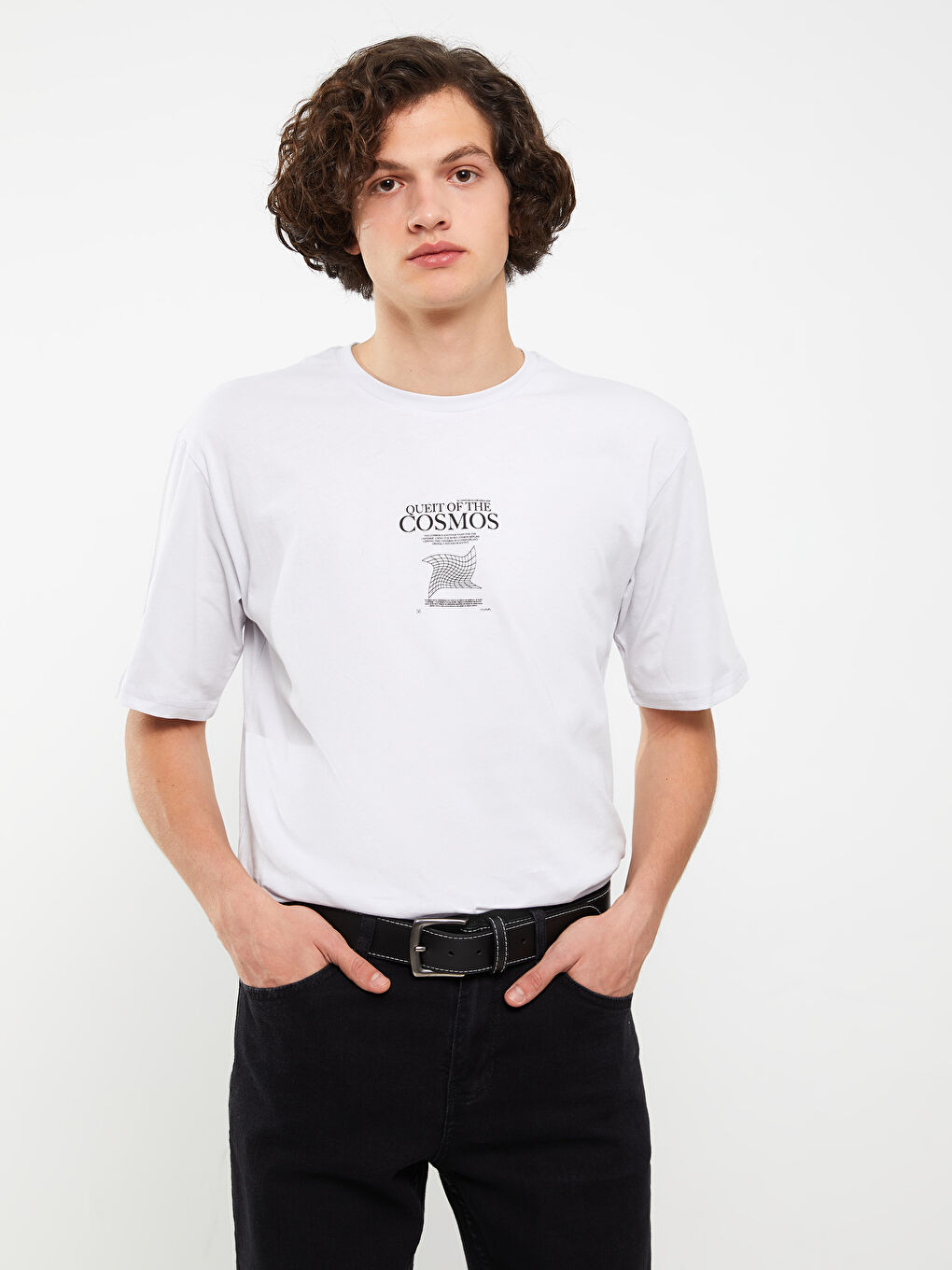 Lila Bisiklet Yaka Kısa Kollu Baskılı Penye Erkek Tişört-1