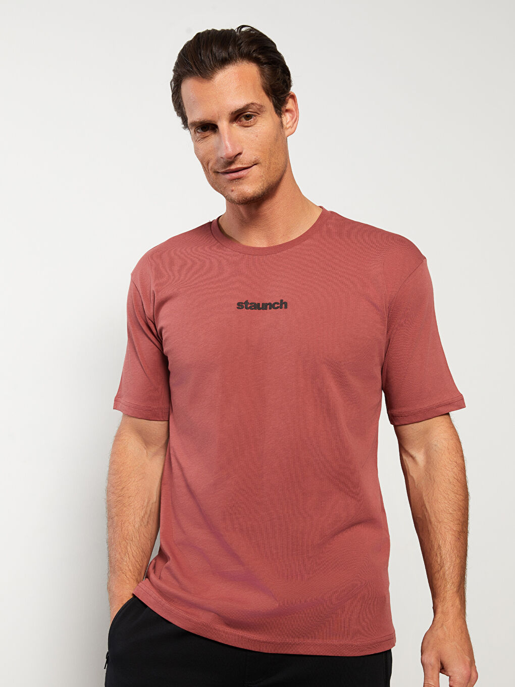 Bordo Bisiklet Yaka Kısa Kollu Baskılı Penye Erkek Tişört