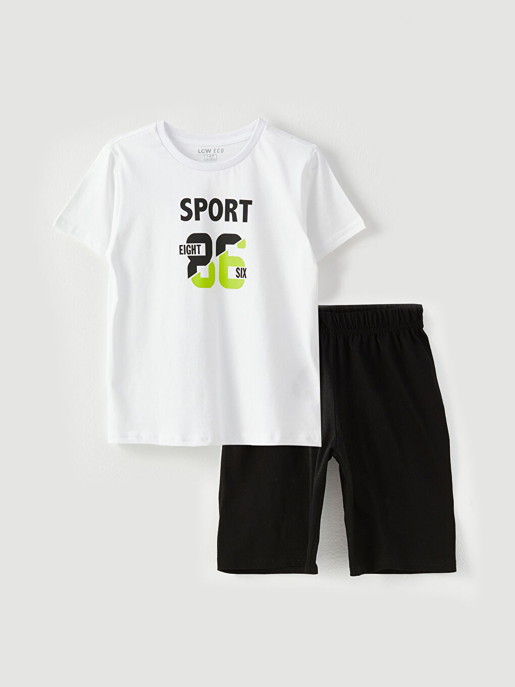 طقم بيجامة شورت بأكمام قصيرة مطبوع بياقة دائرية للأولاد