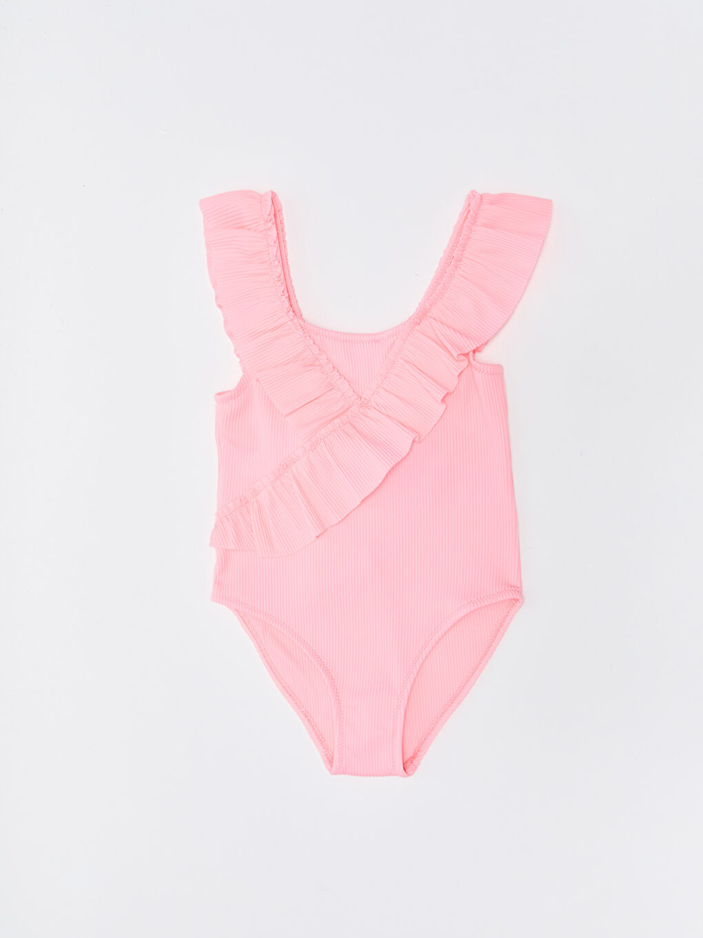 Pembe Kare Yaka Basic Kız Bebek Mayo