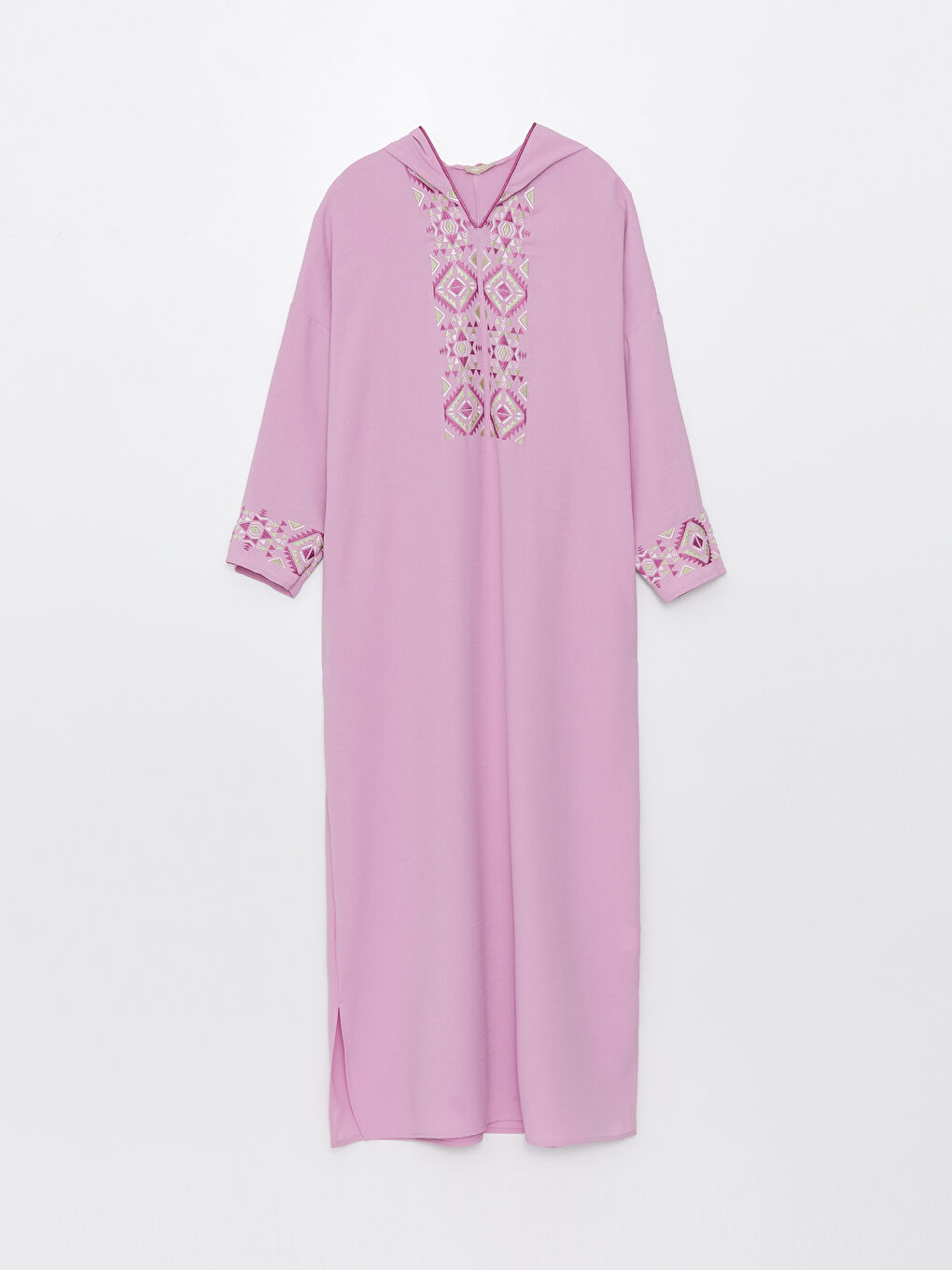 Lila Kapüşonlu Nakışlı Uzun Kollu Oversize Aerobin Kadın Elbise-5