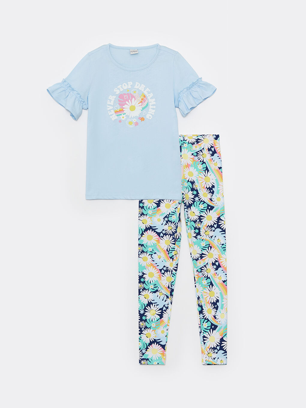 Футболка с круглым вырезом и принтом с коротким рукавом и леггинсы для девочек