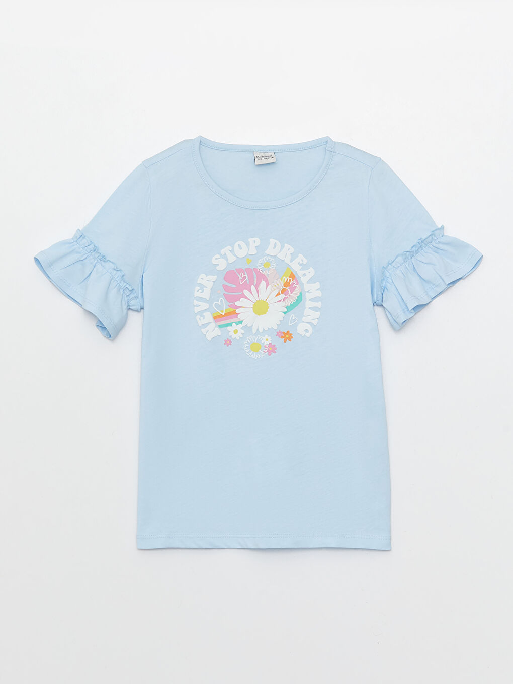 Футболка с круглым вырезом и принтом с коротким рукавом и леггинсы для девочек-1