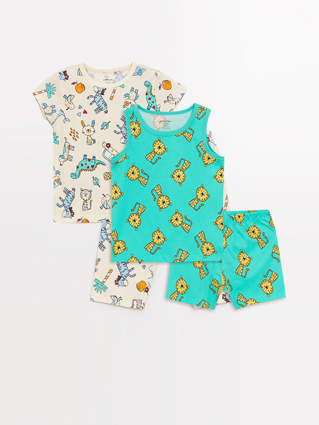 Set de pijamale pentru bebeluși băieți cu guler rotund, imprimat, pachet de 2