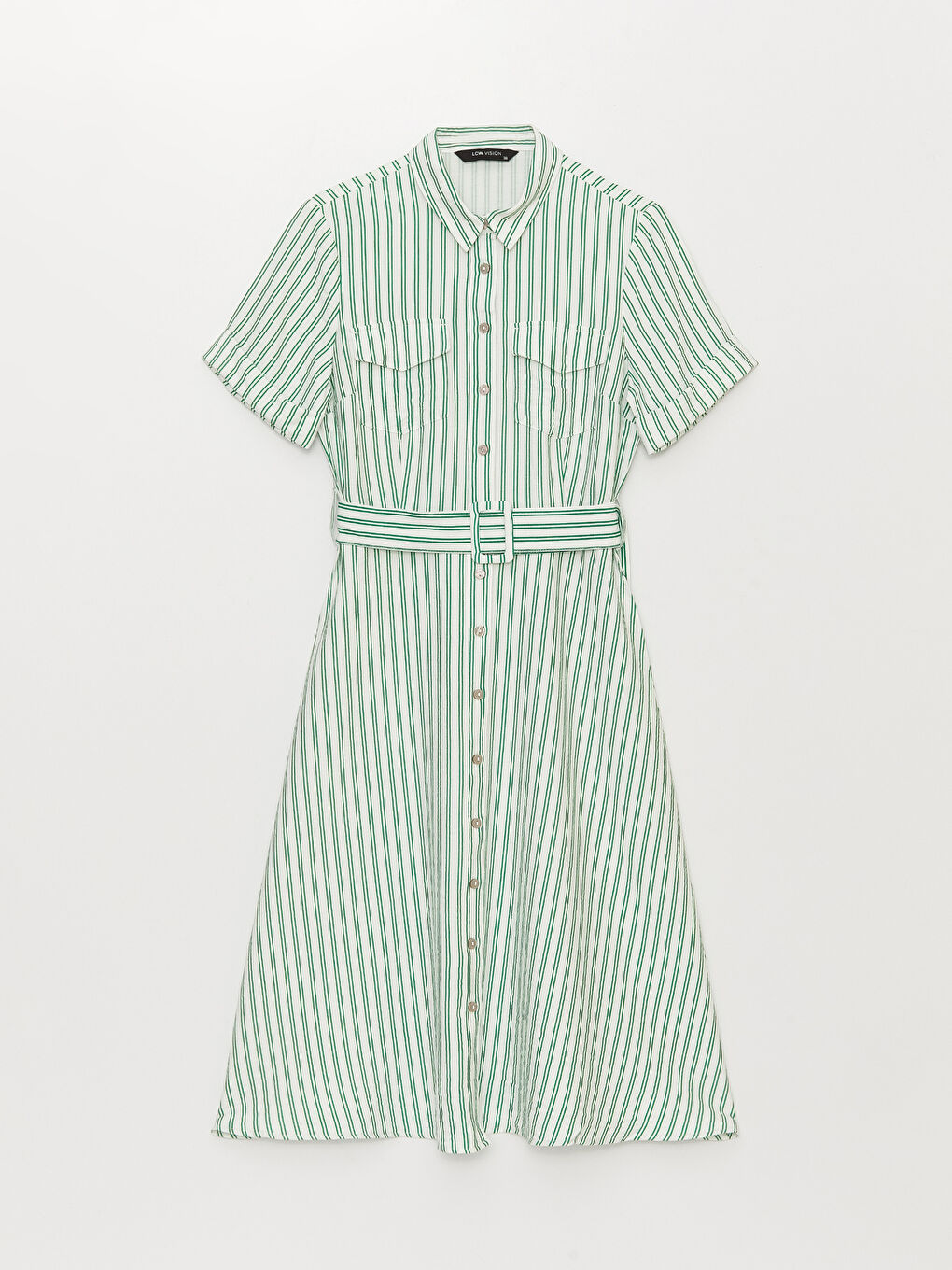 Rochie pentru Femei cu Guler de Cămașă, Vărgată, Mânecă Scurtă-5