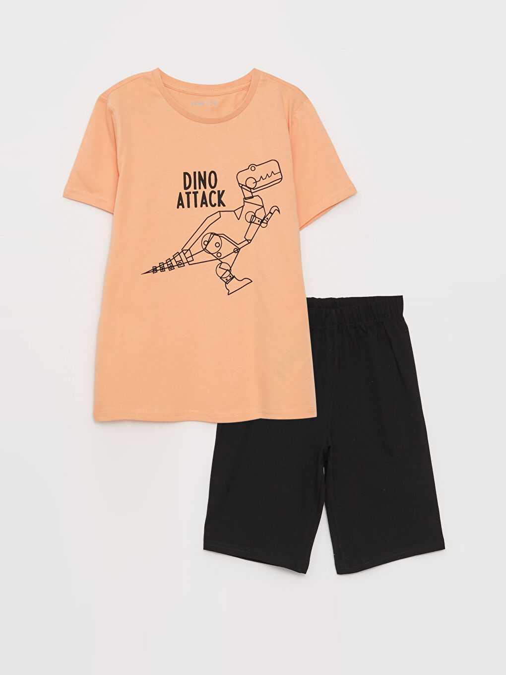 Turuncu Bisiklet Yaka Baskılı Kısa Kollu Erkek Çocuk Şortlu Pijama Takımı