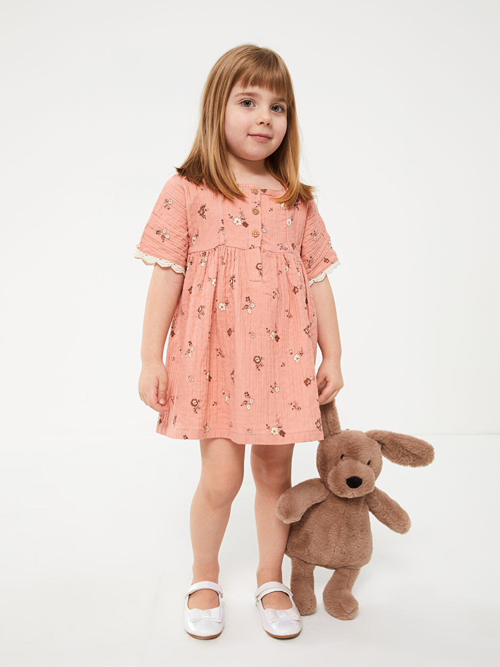 Square Collar Patterned Baby Girls' Dress