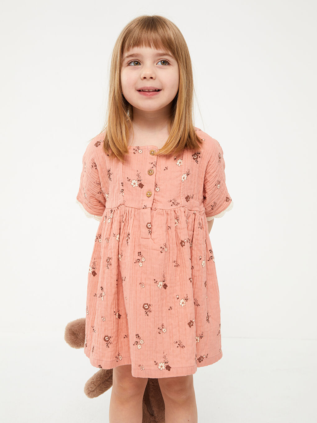 Square Collar Patterned Baby Girls' Dress-1