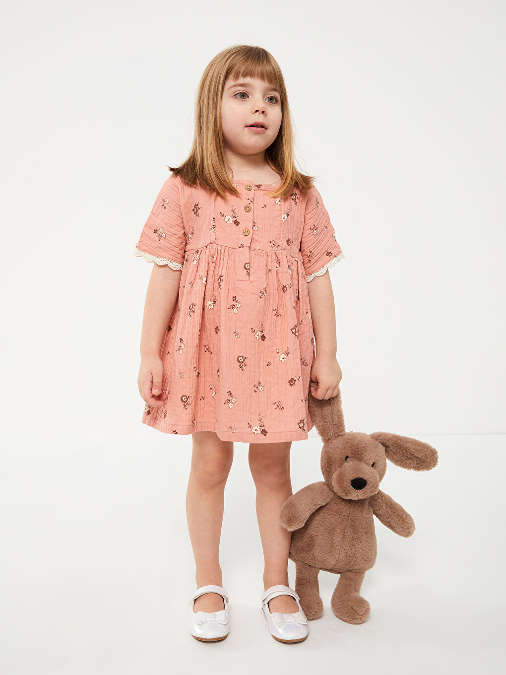 Square Collar Patterned Baby Girls' Dress-2