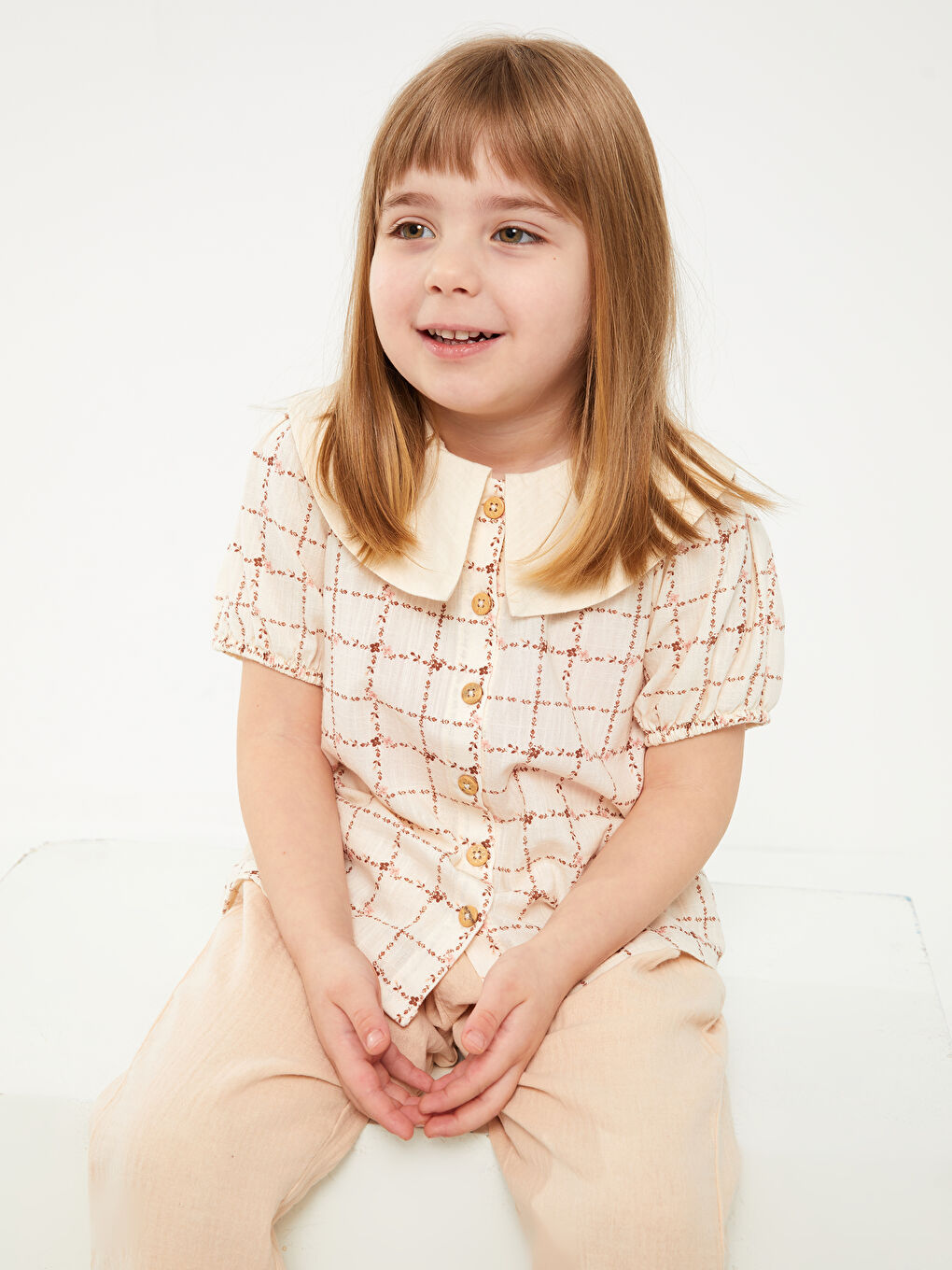 Bebe Collar Short Sleeve Plaid Baby Girl Shirt -S3CP60Z1-LRB