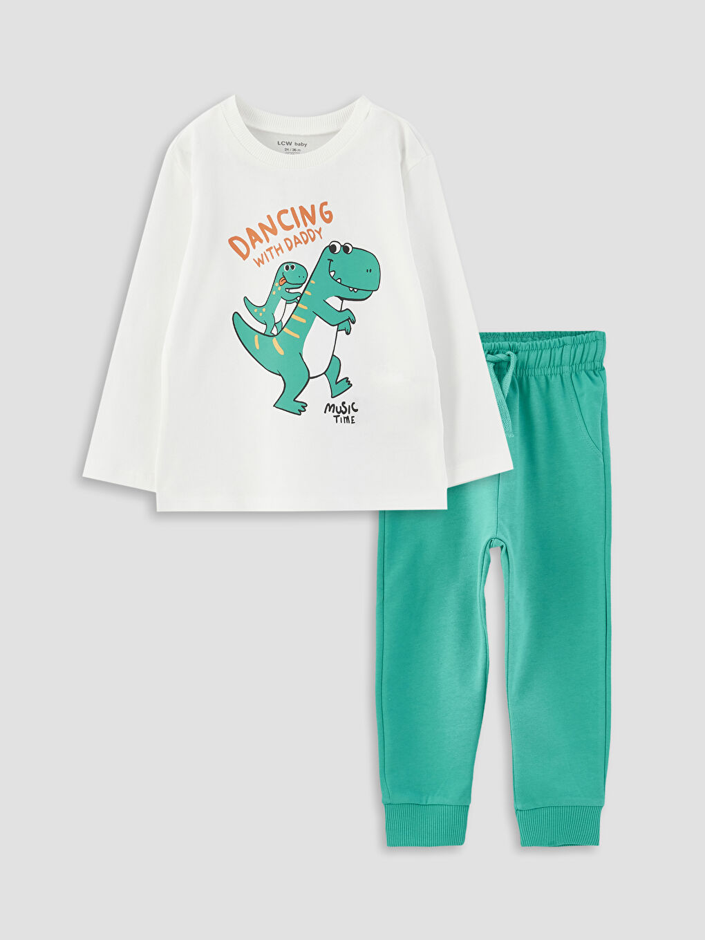 Crew Neck Long Sleeve Printed Baby Boys' T-Shirt and Tracksuit Bottom 2 Pack Set