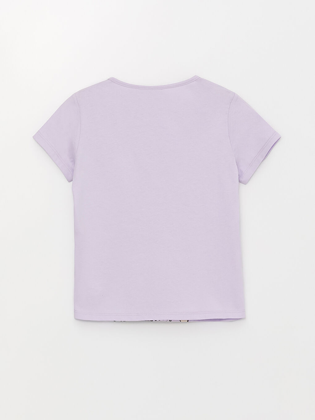 Lila Bisiklet Yaka Disney Princess Baskılı Kısa Kollu Kız Çocuk Tişört-1