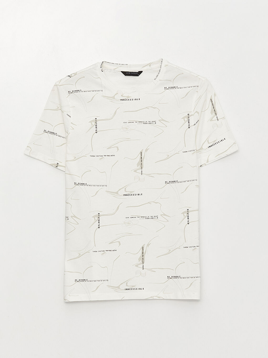 Beyaz Bisiklet Yaka Kısa Kollu Baskılı Penye Erkek Tişört-5