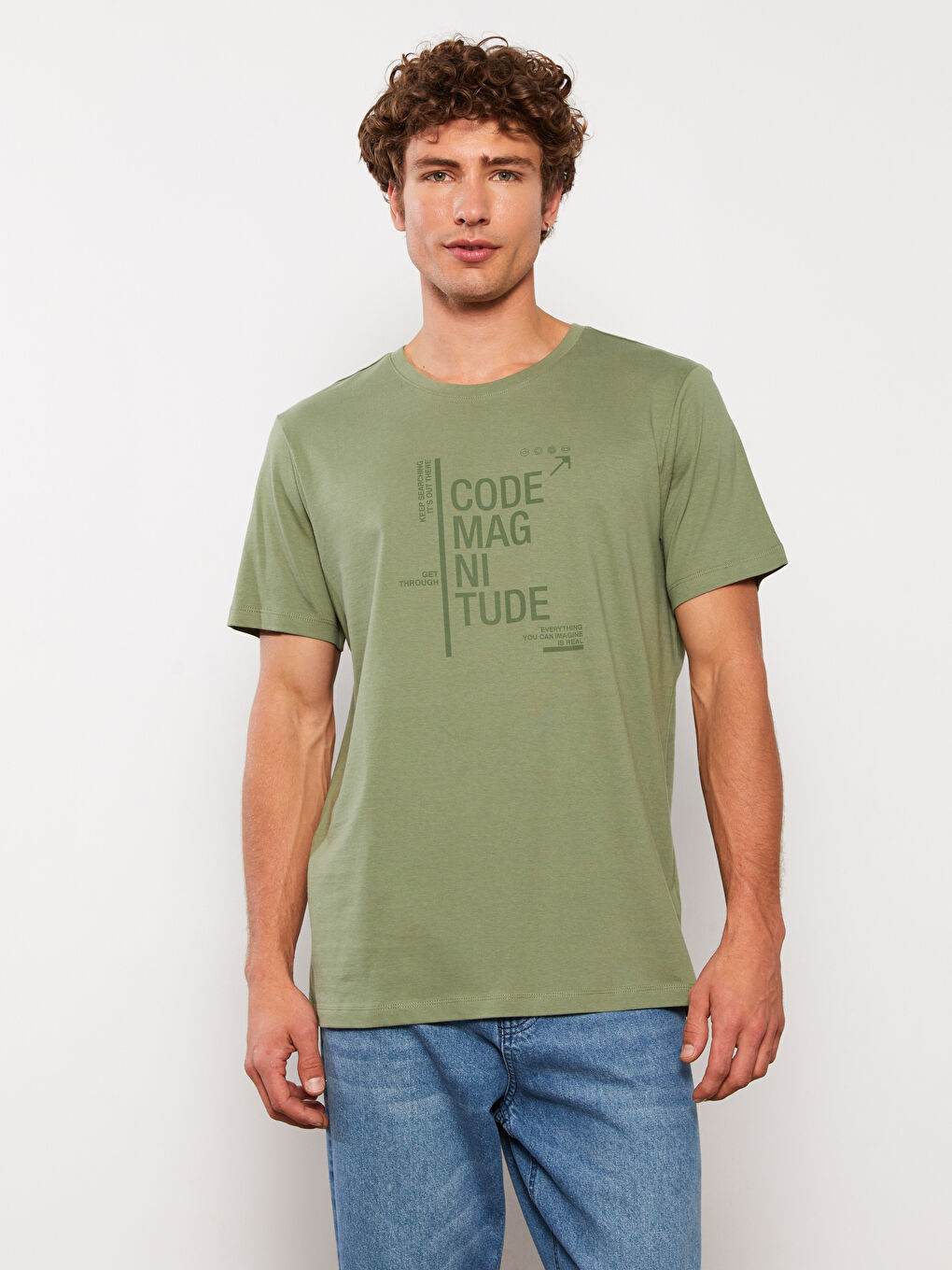 تيشيرت رجالي ياقة دائرية كم قصير مطبوع قطن ممشط-2