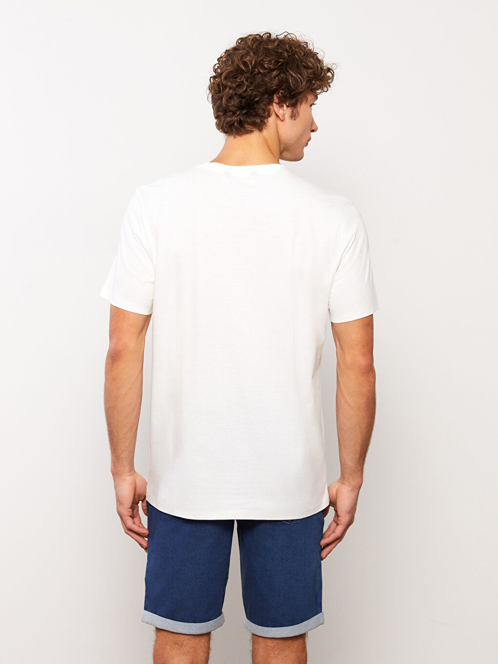 Beyaz Bisiklet Yaka Kısa Kollu Baskılı Penye Erkek Tişört-4